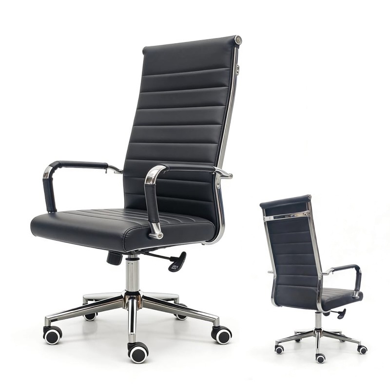 Model Paris HB Color Black - High Back PU Chair with chrome Legs 