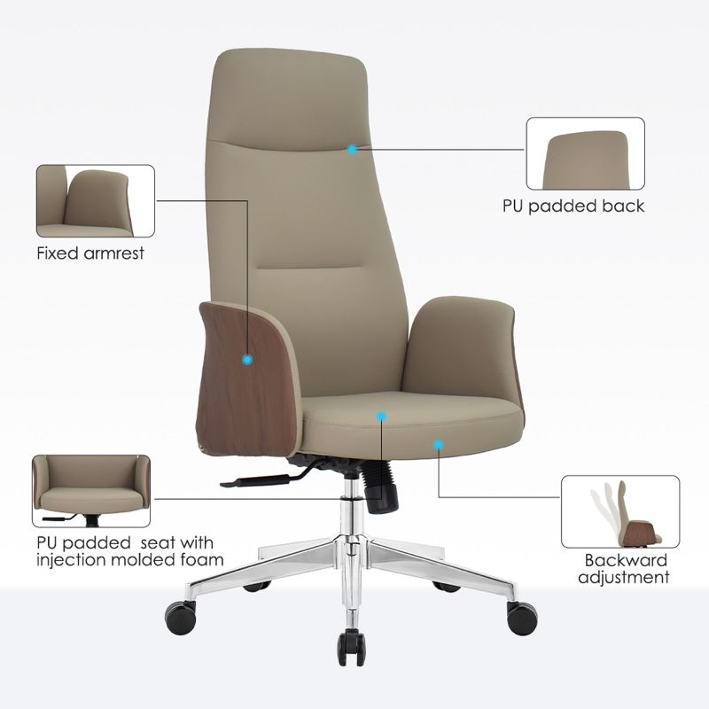 Model Roe HB- Grey High back executive PU office chair PU back & seat with high density foam inside